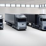 Auf dem Weg zum CO2-neutralen Transport: Von links nach rechts: Mercedes-Benz eActros, Mercedes-Benz eActros LongHaul und Mercedes-Benz GenH2 Truck 

On our way to a CO2-neutral future: From left to right: Mercedes-Benz eActros, Mercedes-Benz eActros LongHaul and Mercedes-Benz GenH2 Truck