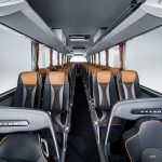 Setra Reisebusse 2022, Setra ComfortClass 515 HD, Interieur, karo kupfer, OM 470 mit 335 kW (456 PS), 10,7 L Hubraum,  8-Gang Mercedes PowerShift 3, Cockpit Comfort, Active Brake Assist 5, Predictive Powertrain Control, Active Drive Assist 2, Driver Score, Spur-Assistant, Sideguard Assist, 360 Grad Kamera, Länge/Breite/Höhe: 12.295/2.550/3.770 mm, Bestuhlung: 1/44  Setra coach 2022, Setra ComfortClass 515 HD, Interior, check copper, OM 470 rated at 335 kW/456 hp, displacement 10.7 l, 8-speed Mercedes PowerShift, Cockpit Comfort, Active Brake Assist 5, Predictive Powertrain Control, Active Drive Assist 2, Driver Score, Lane Assist, Sideguard Assist, 360 degrees camera, length/width/height: 12295/2550/3770 mm, seating: 1/44.
